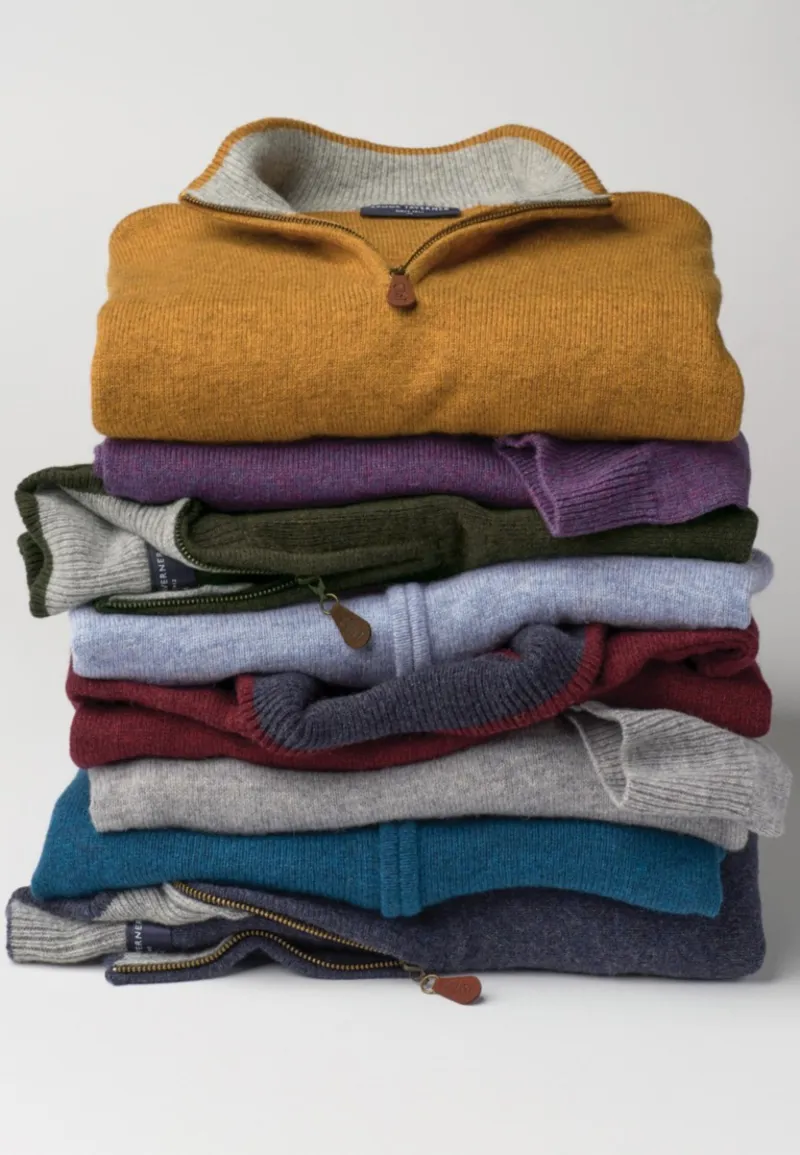 Brook Taverner Rutherford Lambswool Zip Neck Jumper in Heather-3