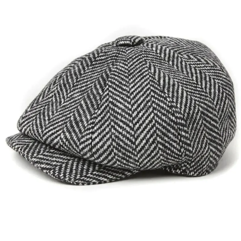 Holland Cooper Baker Boy Cap Wide Tooth Black Herringbone