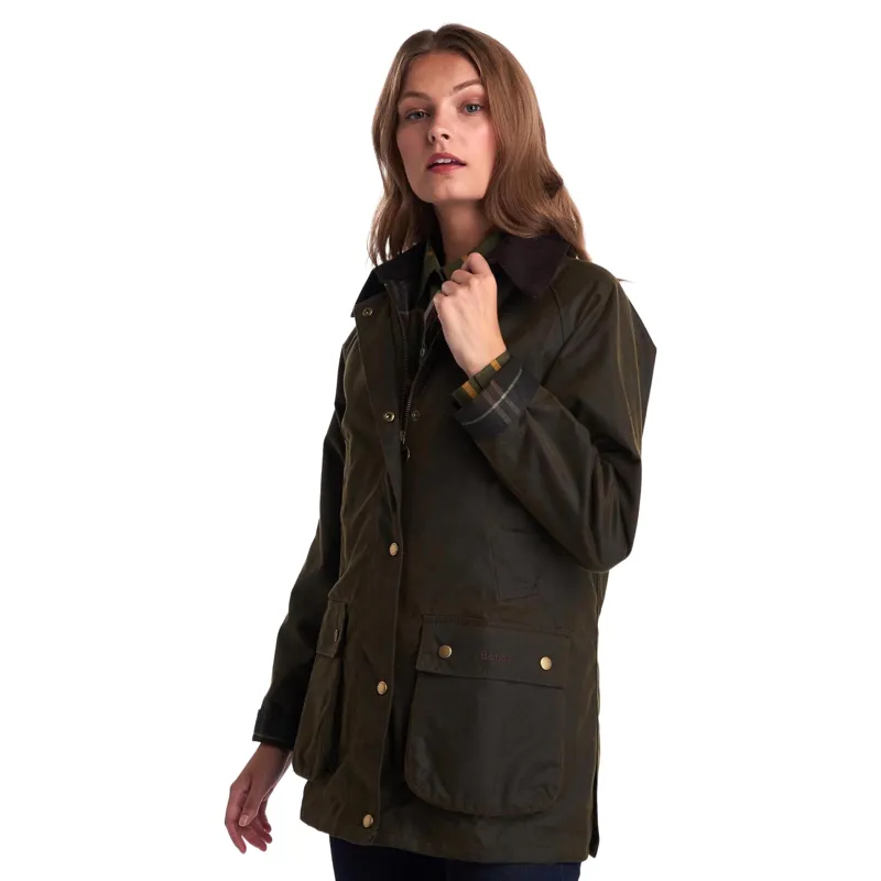 Barbour Acorn Ladies Wax Jacket in Olive-2