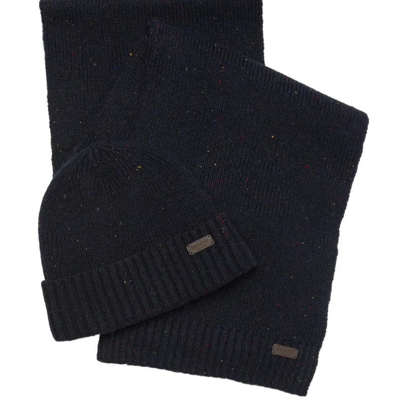 Barbour Carlton Fleck Beanie and Scarf Gift Set in Navy