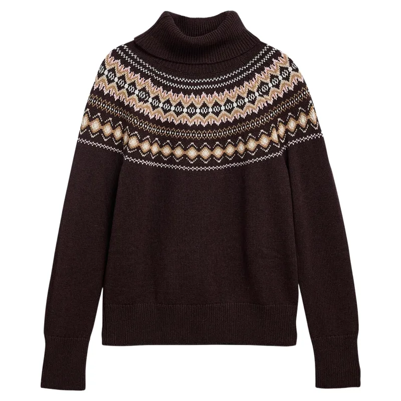 Barbour Darwen Fairisle Rollneck Knitted Jumper in Seal Brown