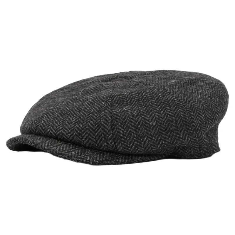 Barbour Fyne Tweed Baker Boy Cap in Charcoal Grey
