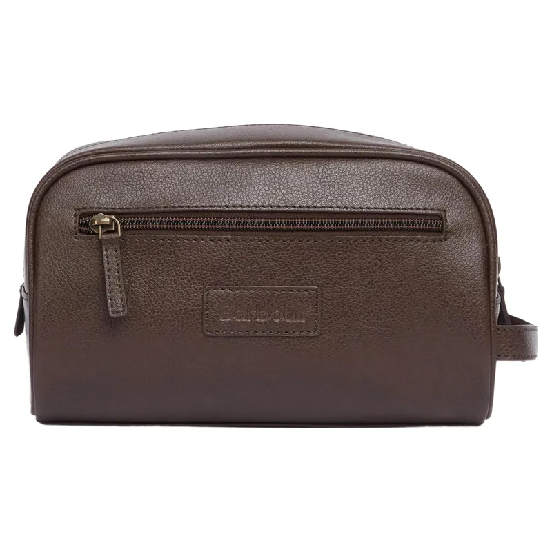 Barbour Leather Washbag in Dark Brown