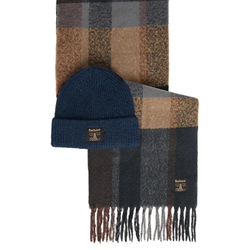 Barbour Westerdale Beanie and Scarf Gift Set in Navy/Grey