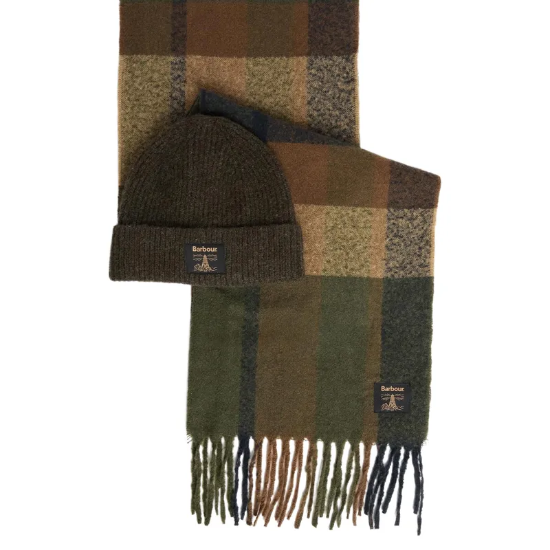 Barbour Westerdale Beanie and Scarf Gift Set in Olive/Navy