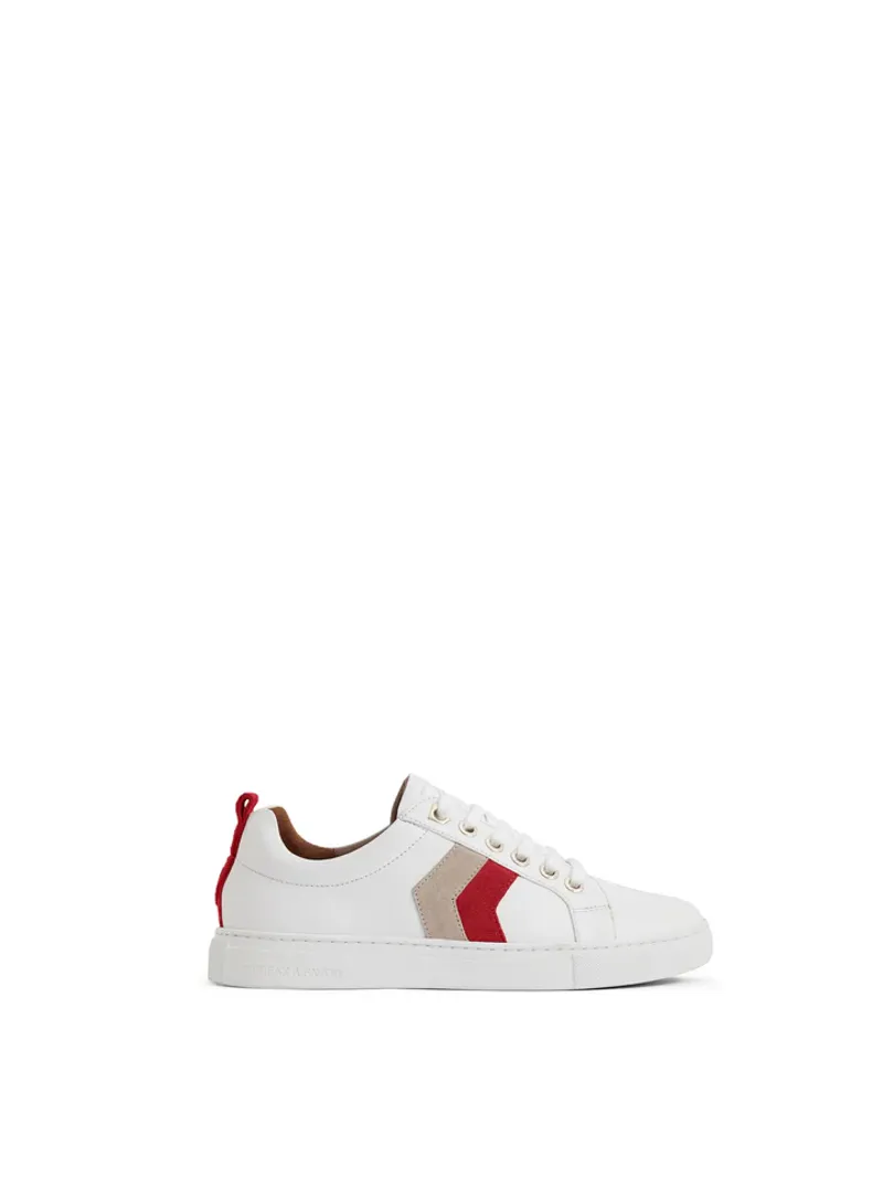 Fairfax and Favor Alexandra Trainer White Leather with Cherry/Stone-1