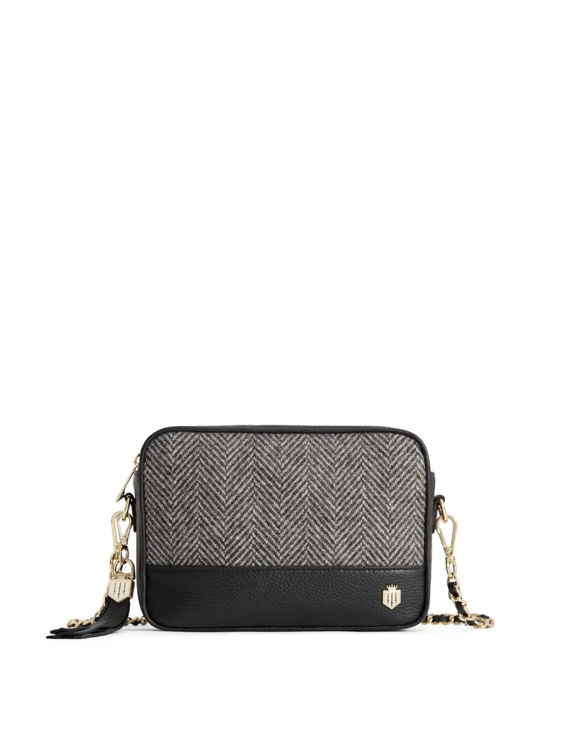 Fairfax and Favor Finsbury Cross Body Bag Herringbone Black Leather