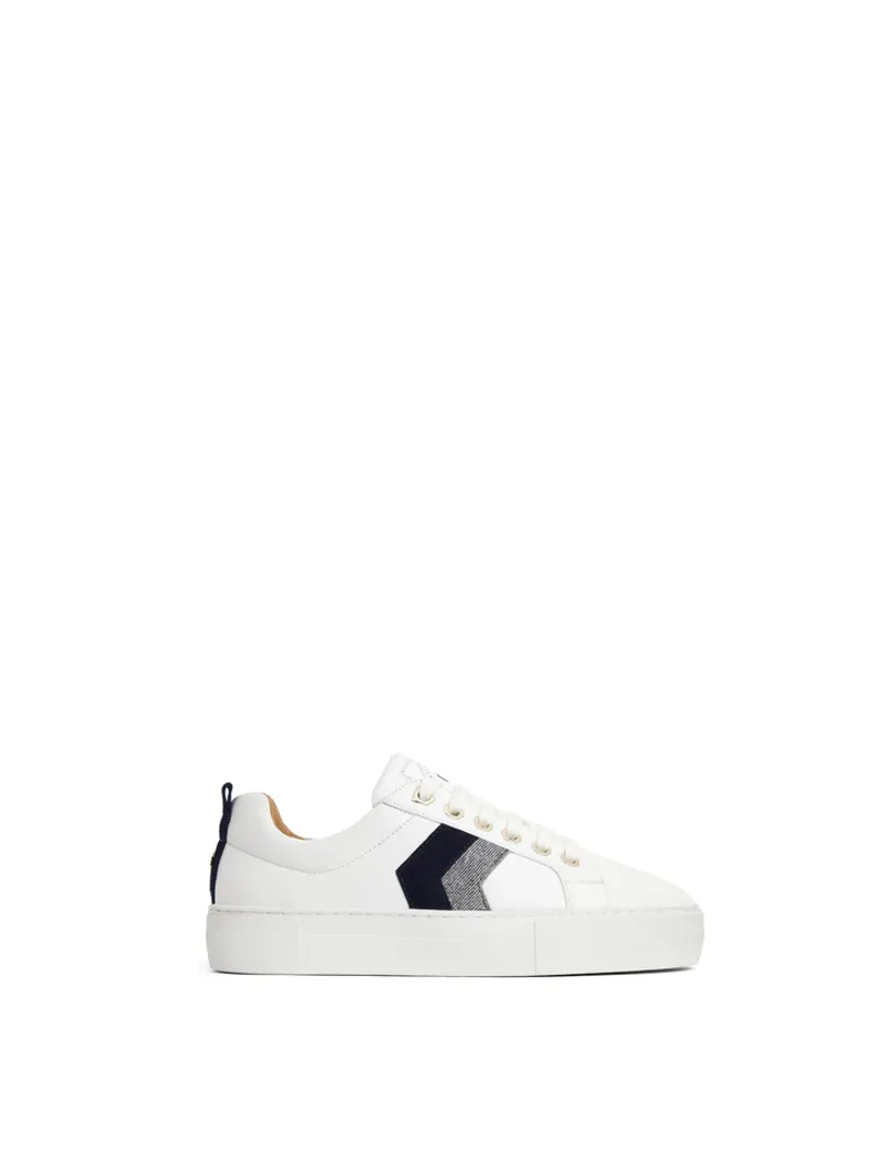 Fairfax and Favor Platform Alexandra Trainer White Leather Navy/Denim-1