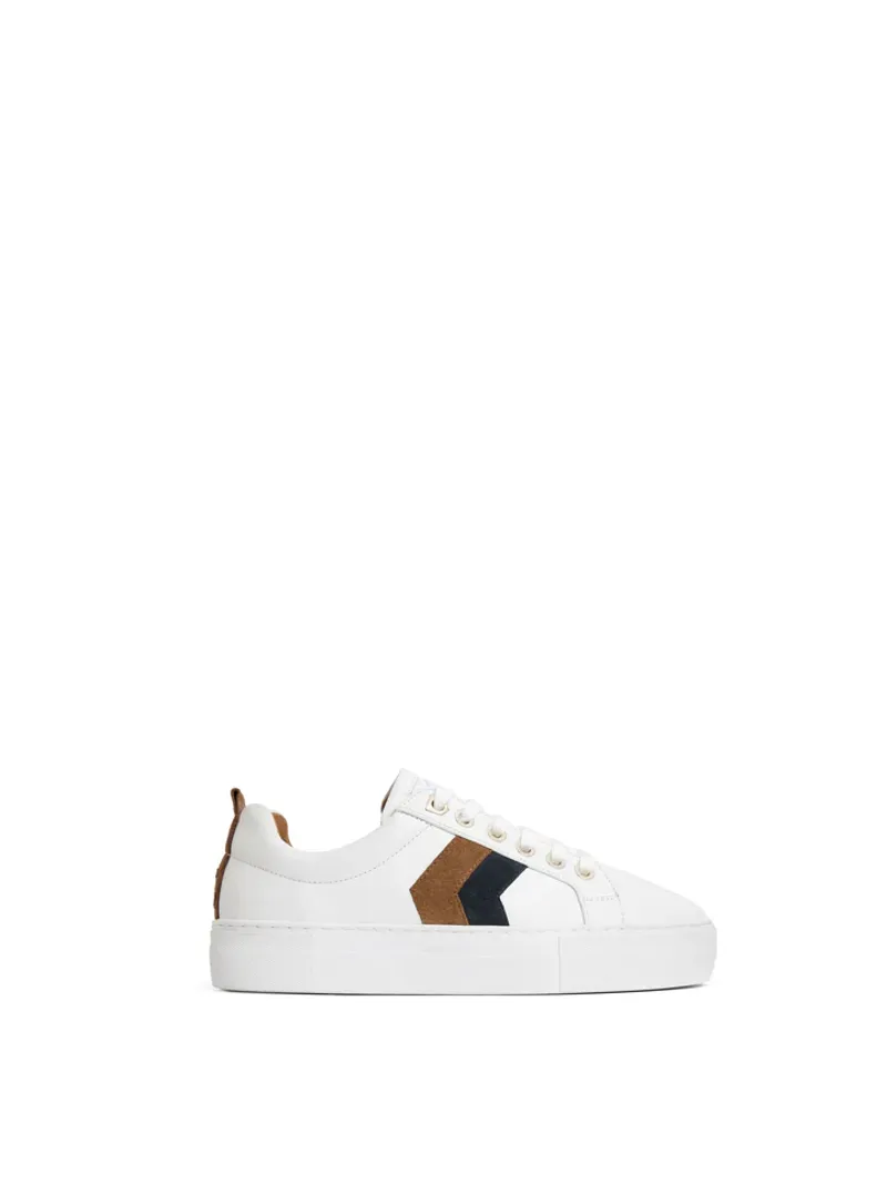 Fairfax and Favor Platform Alexandra Trainer White Leather with Tan/Navy-1