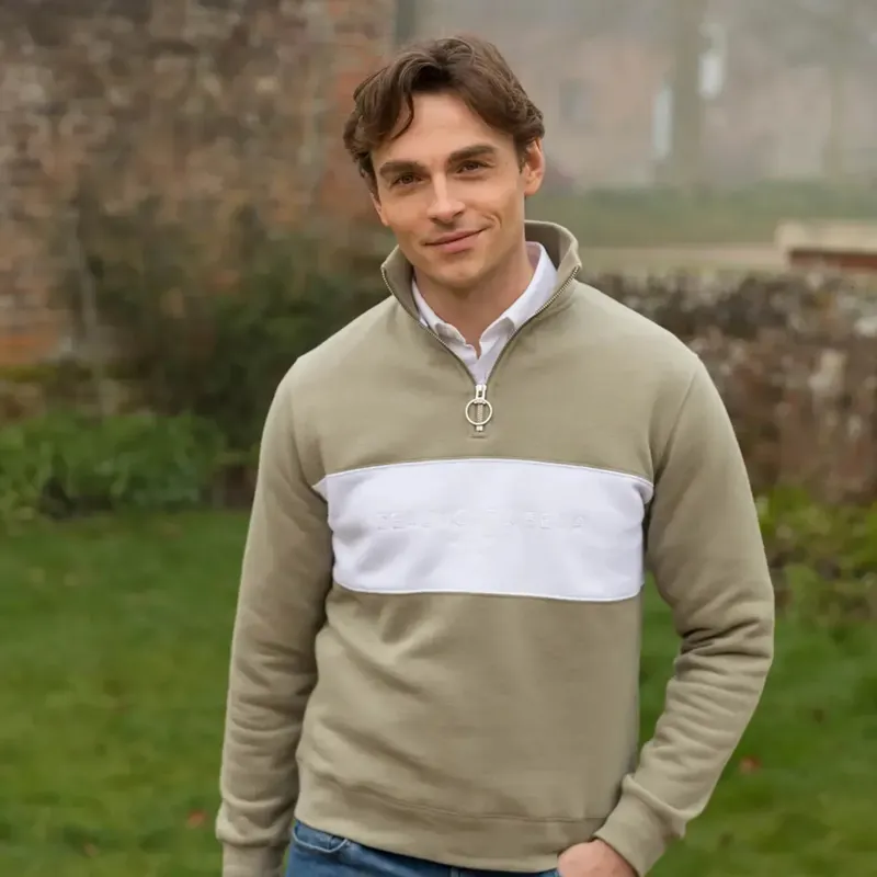 Beaumont and Bear Cliff Road Unisex Quarter Zip Olive-1