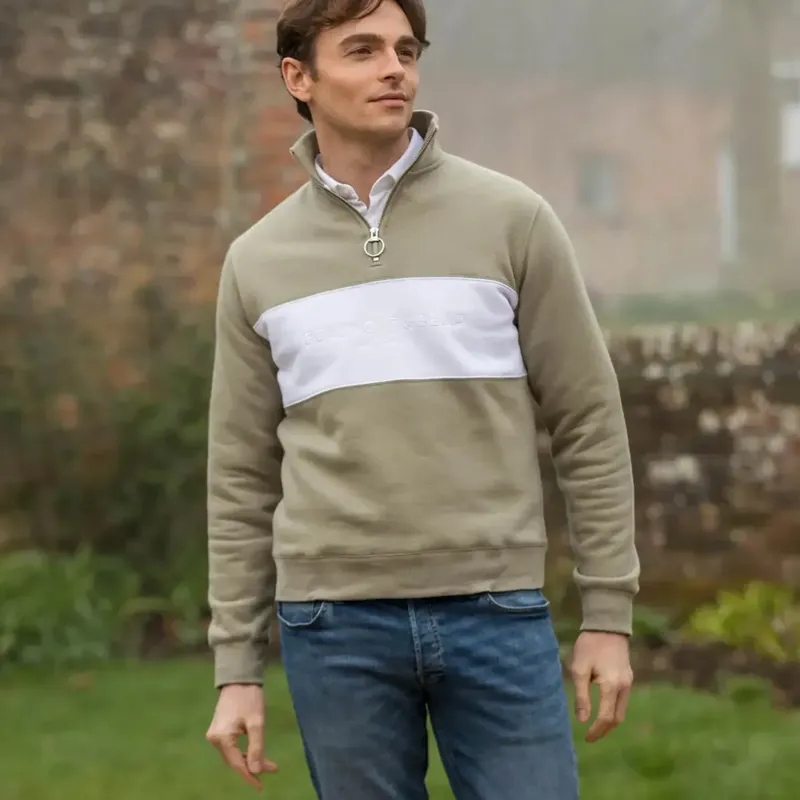 Beaumont and Bear Cliff Road Unisex Quarter Zip Olive-2