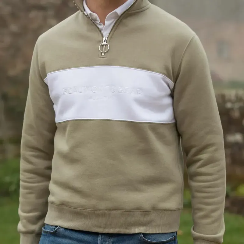 Beaumont and Bear Cliff Road Unisex Quarter Zip Olive-4