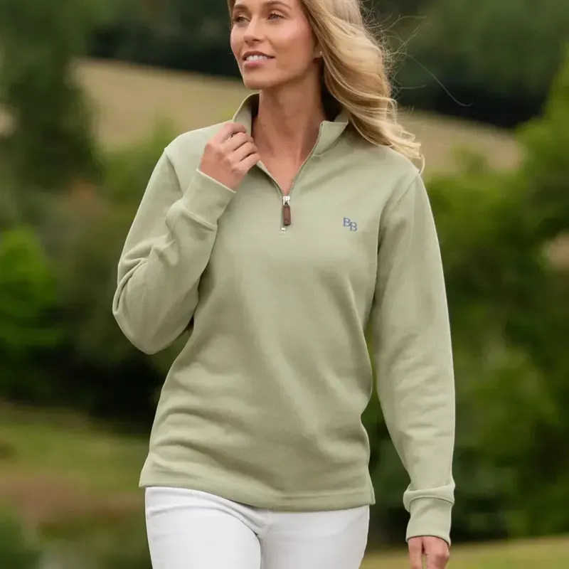 Beaumont and Bear Dittisham Ribbed Unisex Quarter Zip in Moss Green