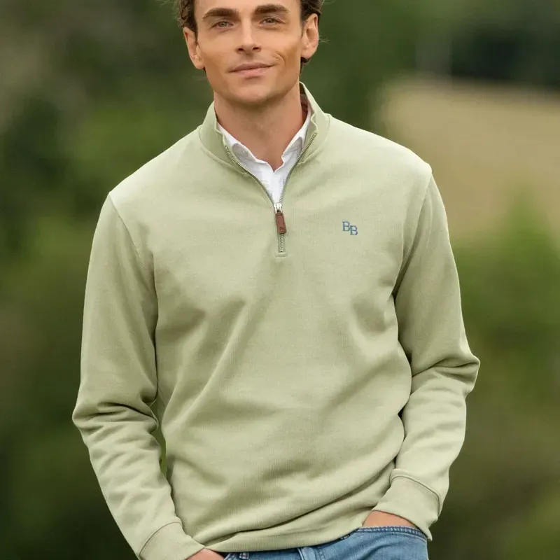 Beaumont and Bear Dittisham Ribbed Unisex Quarter Zip in Moss Green-1