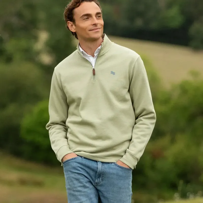 Beaumont and Bear Dittisham Ribbed Unisex Quarter Zip in Moss Green-2