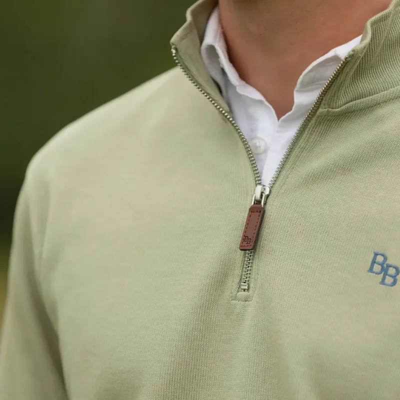 Beaumont and Bear Dittisham Ribbed Unisex Quarter Zip in Moss Green-3