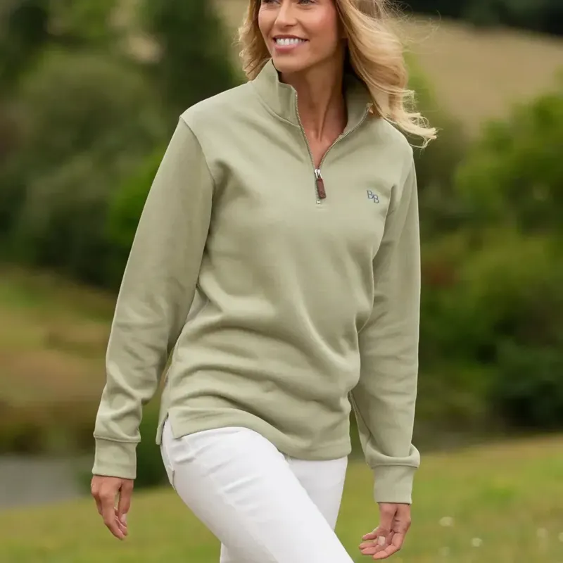 Beaumont and Bear Dittisham Ribbed Unisex Quarter Zip in Moss Green-6