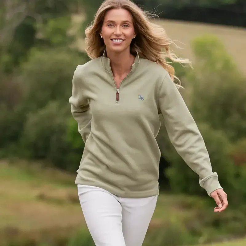 Beaumont and Bear Dittisham Ribbed Unisex Quarter Zip in Moss Green-7