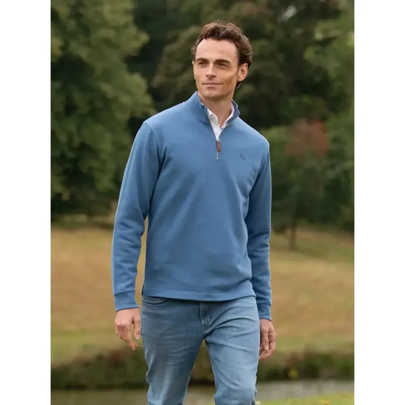 Beaumont and Bear Dittisham Ribbed Unisex Quarter Zip in Vintage Blue-1