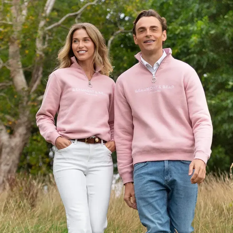 Beaumont and Bear Kingswear Unisex Quarter Zip Sweatshirt Dusty Pink