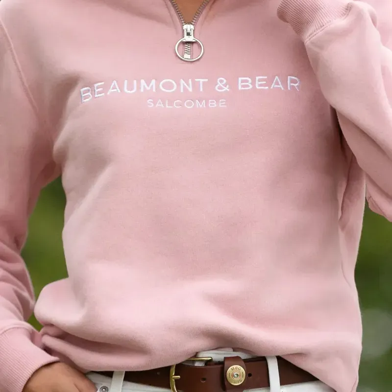 Beaumont and Bear Kingswear Unisex Quarter Zip Sweatshirt Dusty Pink-5