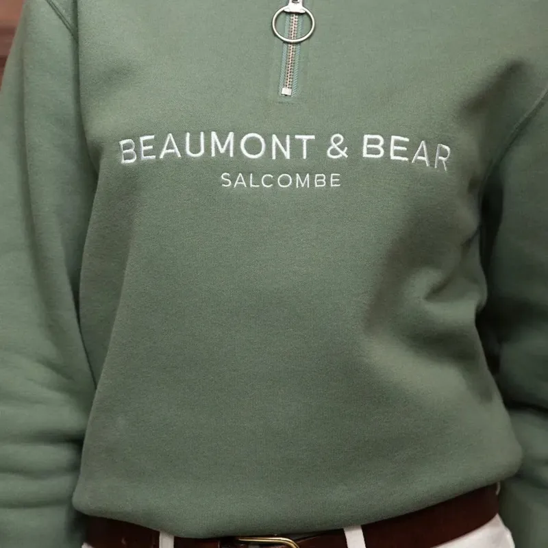Beaumont and Bear Kingswear Unisex Quarter Zip Sweatshirt Fern-2