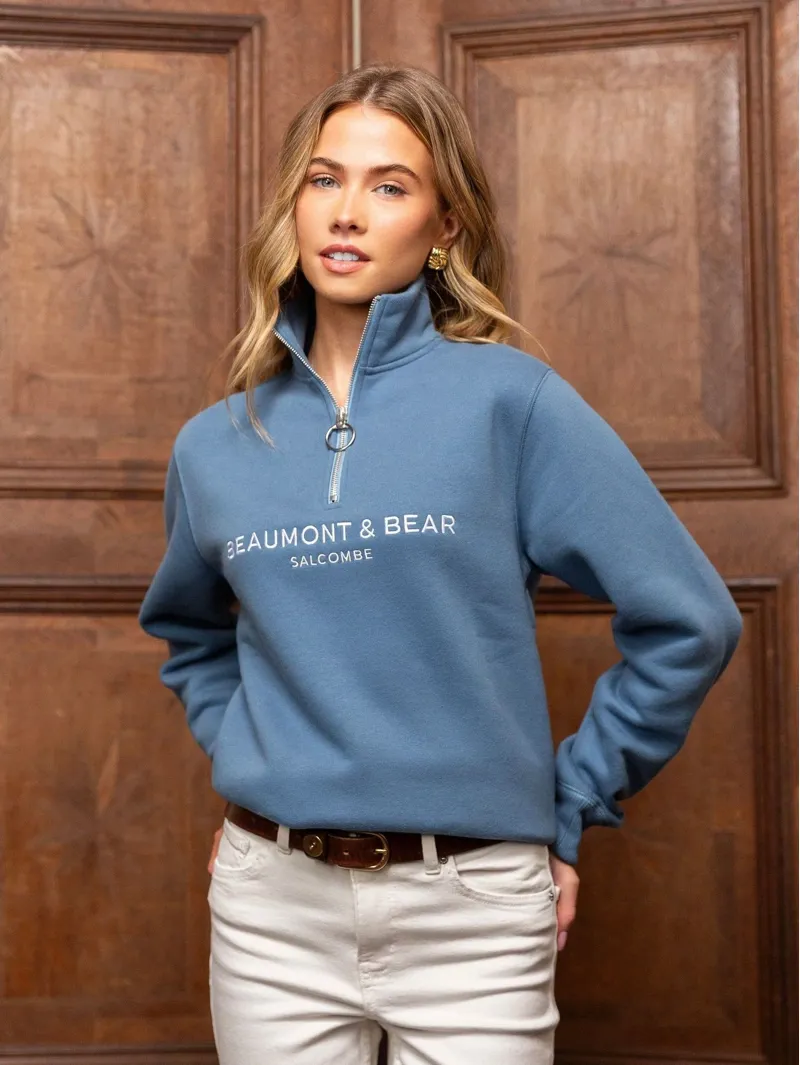 Beaumont and Bear Kingswear Unisex Quarter Zip Sweatshirt Village Blue-1