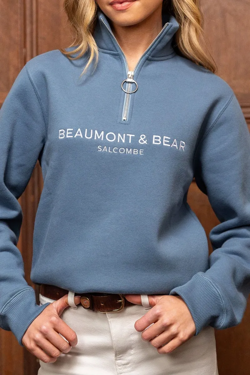 Beaumont and Bear Kingswear Unisex Quarter Zip Sweatshirt Village Blue-2