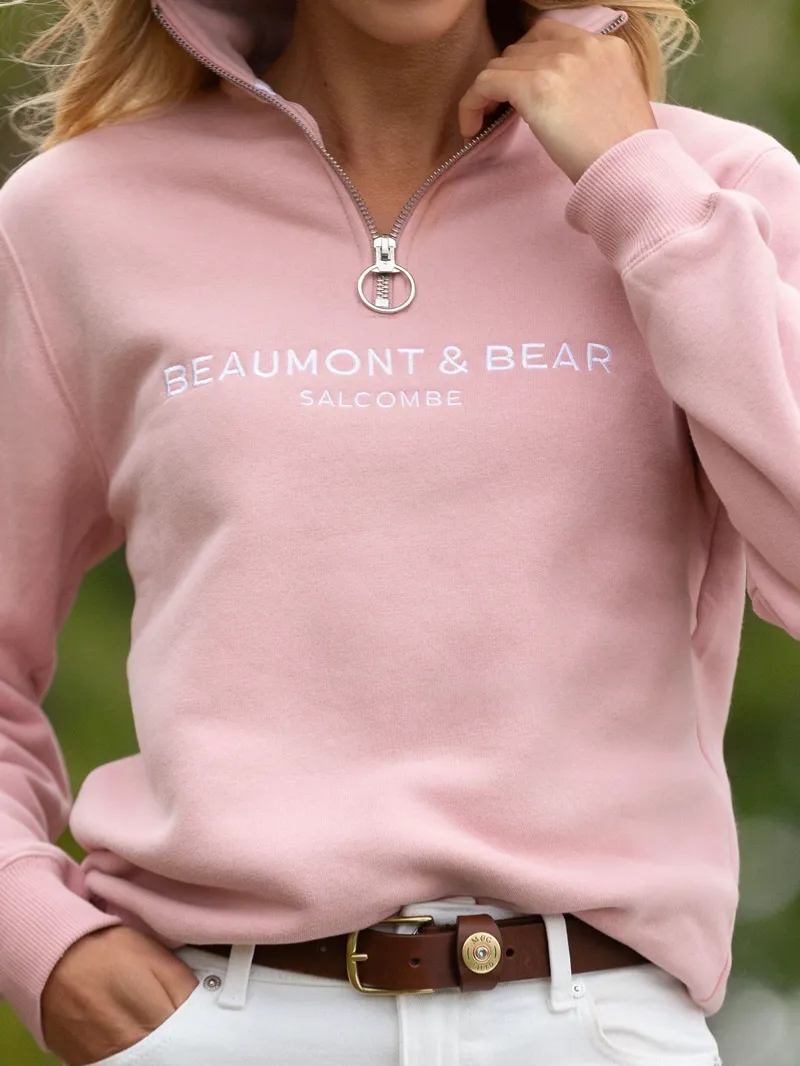 Beaumont and Bear Kingswear Unisex Quarter Zip Sweatshirt Dusty Pink-4