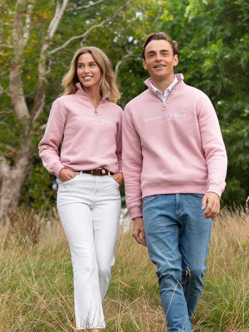 Beaumont and Bear Kingswear Unisex Quarter Zip Sweatshirt Dusty Pink-5
