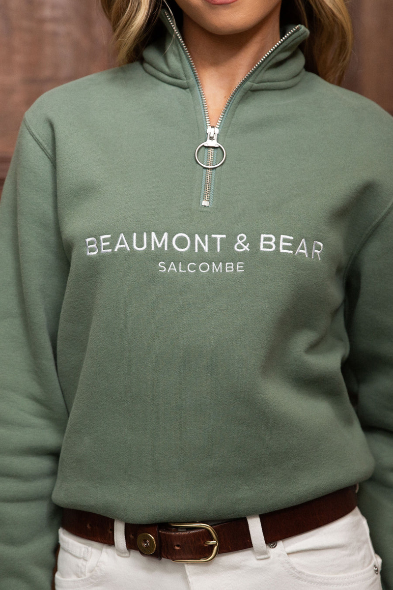 Beaumont and Bear Kingswear Unisex Quarter Zip Sweatshirt Fern-2