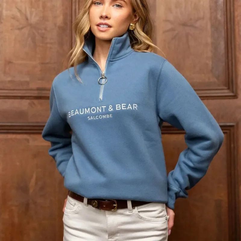 Beaumont and Bear Kingswear Unisex Quarter Zip Sweatshirt Village Blue-1
