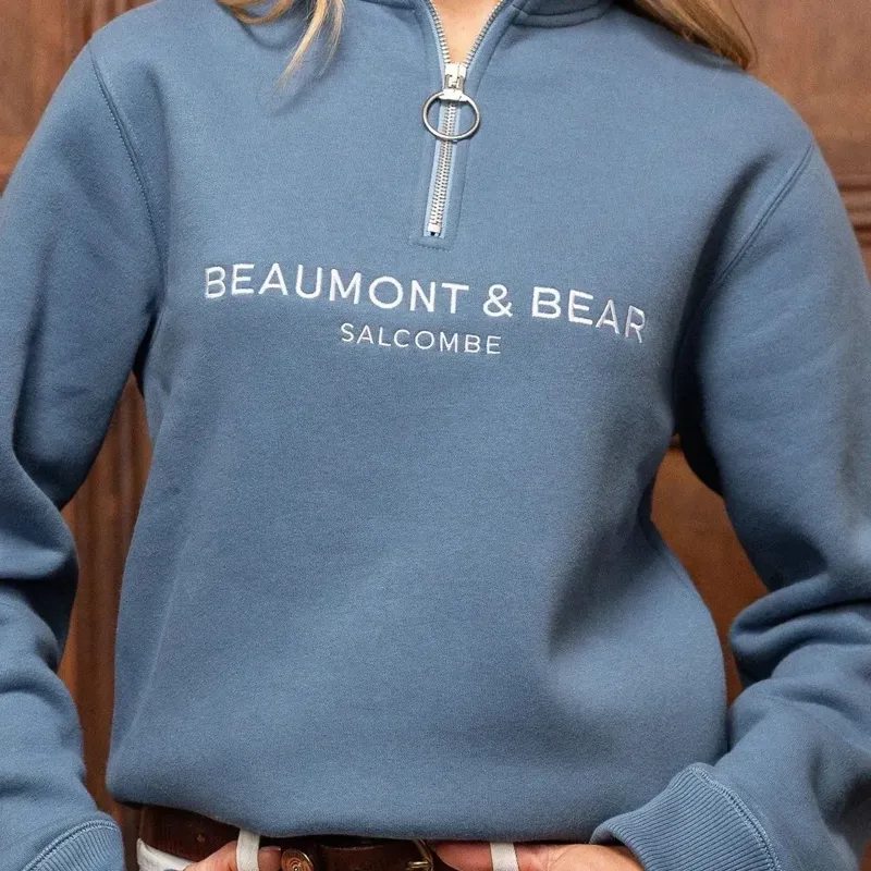 Beaumont and Bear Kingswear Unisex Quarter Zip Sweatshirt Village Blue-2