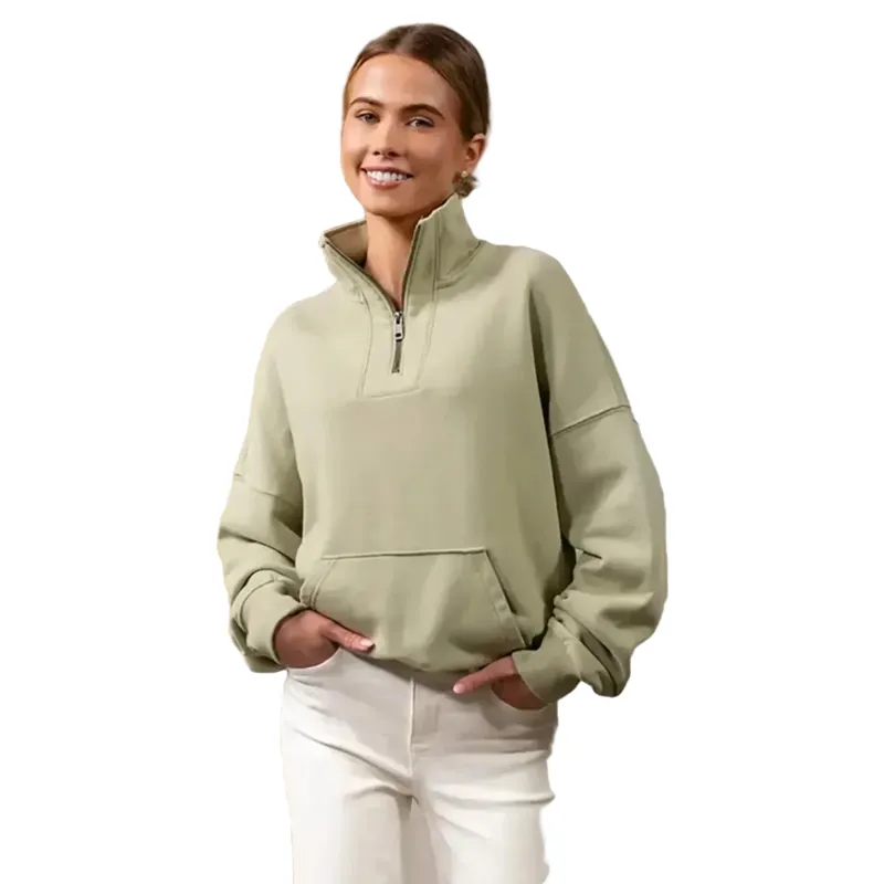 Beaumont and Bear Landscove Women's Pocketed Quarter Zip in Moss Green