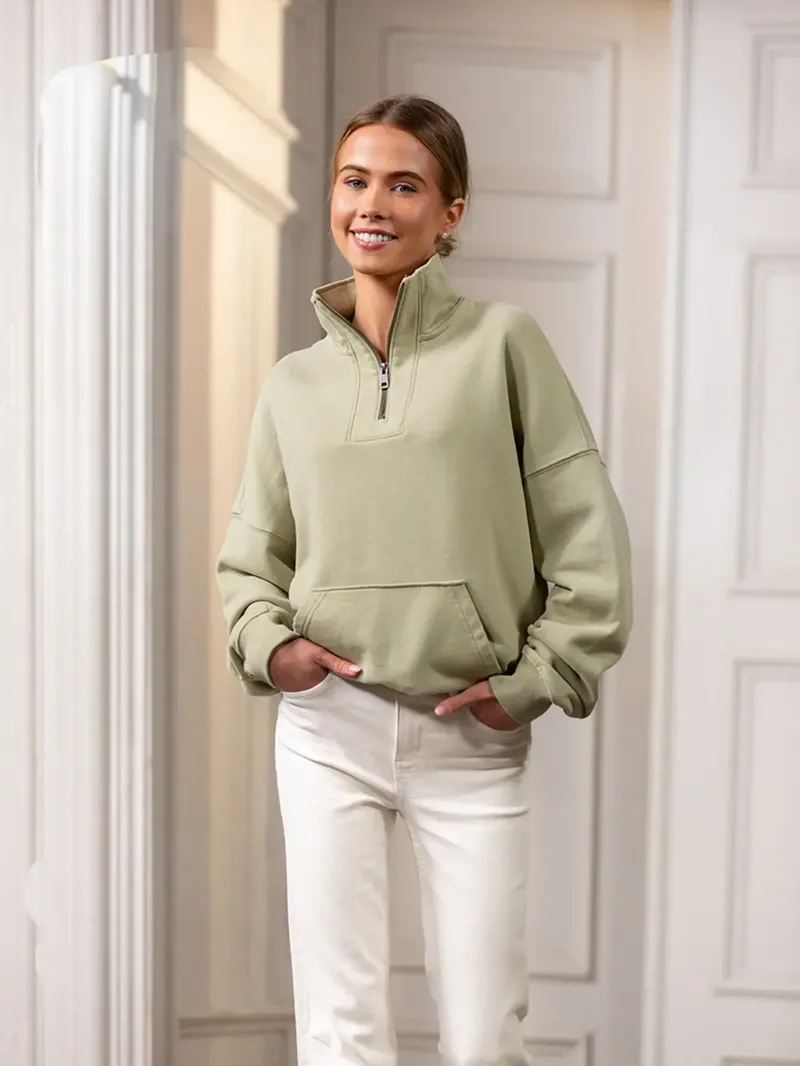 Beaumont and Bear Landscove Women's Pocketed Quarter Zip in Moss Green-1