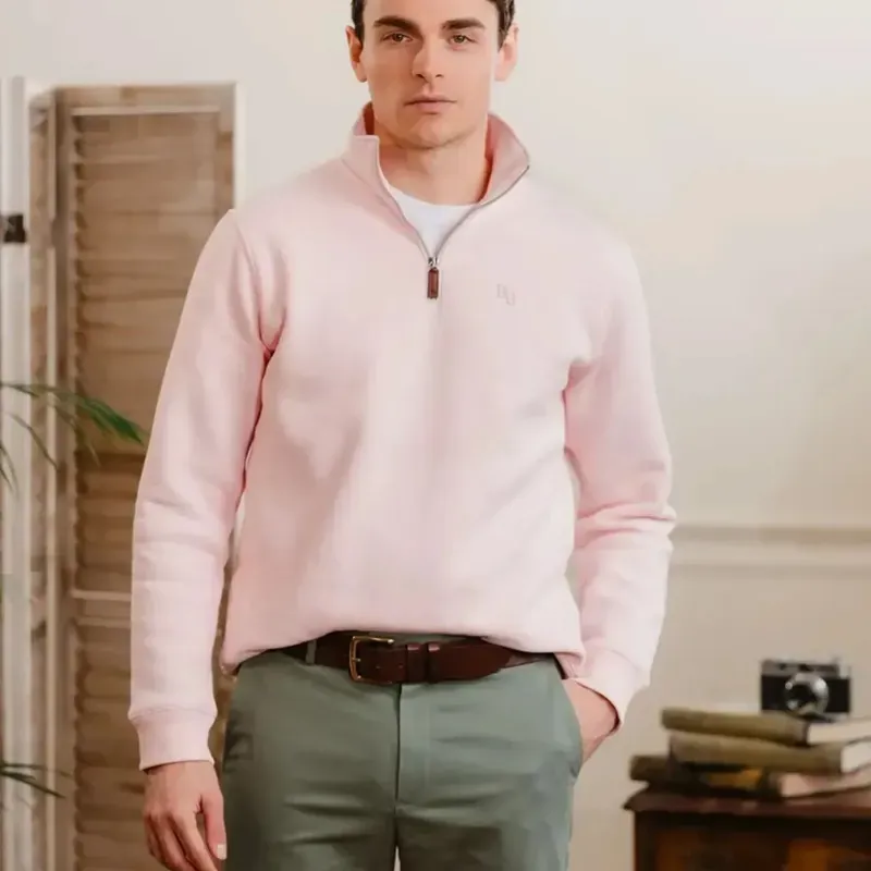 Beaumont and Bear Tuckenhay Unisex Quarter Zip Pastel Pink