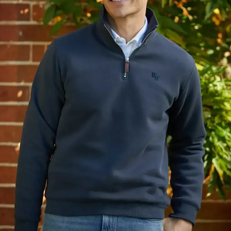 Beaumont and Bear Tuckenhay Unisex Quarter Zip Washed Navy