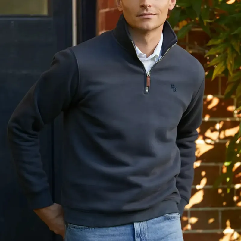 Beaumont and Bear Tuckenhay Unisex Quarter Zip Washed Navy-7