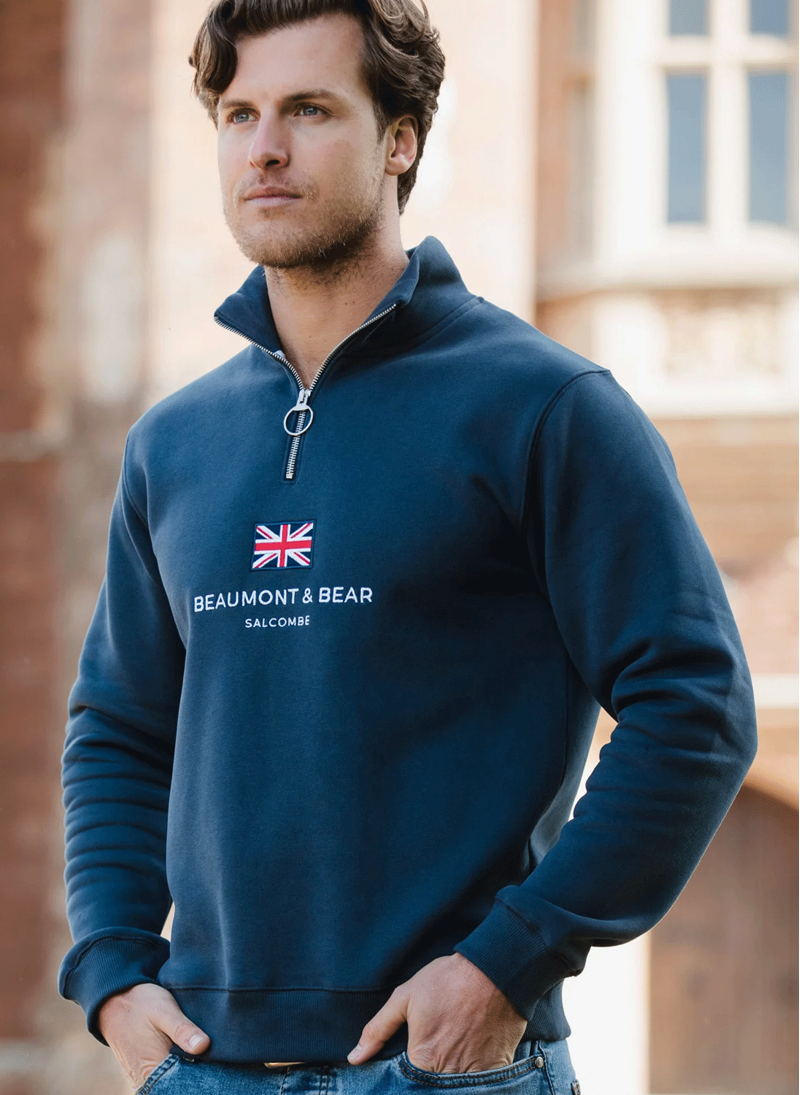 Beaumont and Bear Dartside Unisex Quarter Zip Sweatshirt Washed Navy-1