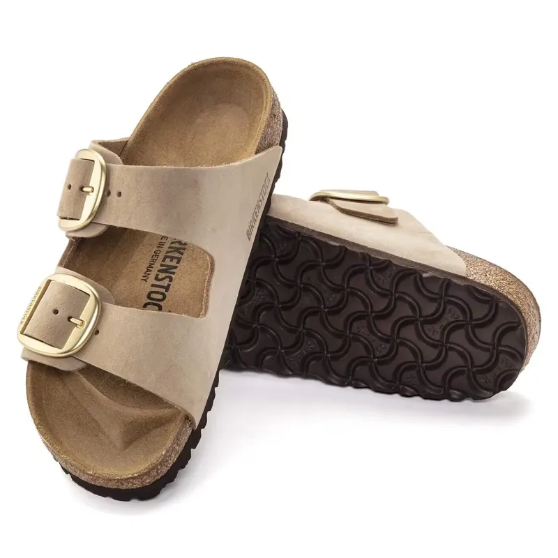 Birkenstock Arizona Big Buckle Nubuck Leather Sandal in Sandcastle