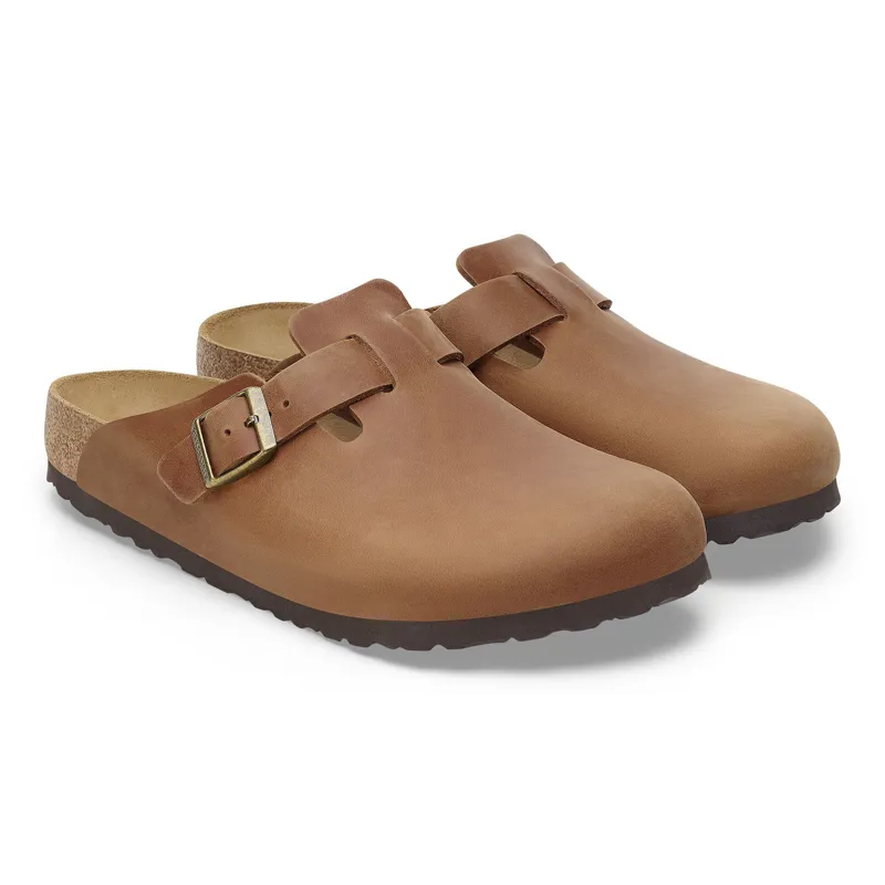 Birkenstock Boston Natural Leather Oiled Clogs Regular Fit in Cognac-4