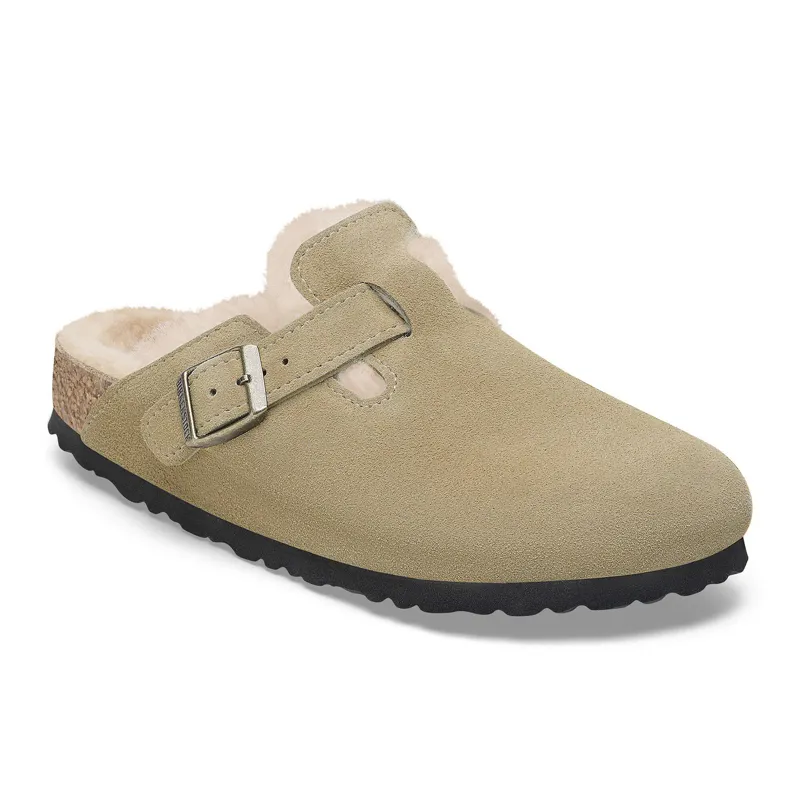 Birkenstock Boston Shearling Suede Leather Regular Fit in Taupe-1