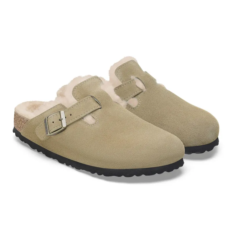 Birkenstock Boston Shearling Suede Leather Regular Fit in Taupe-2