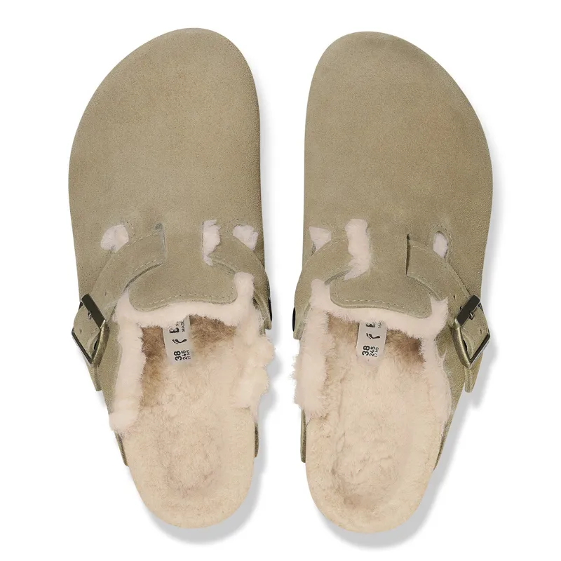 Birkenstock Boston Shearling Suede Leather Regular Fit in Taupe-4