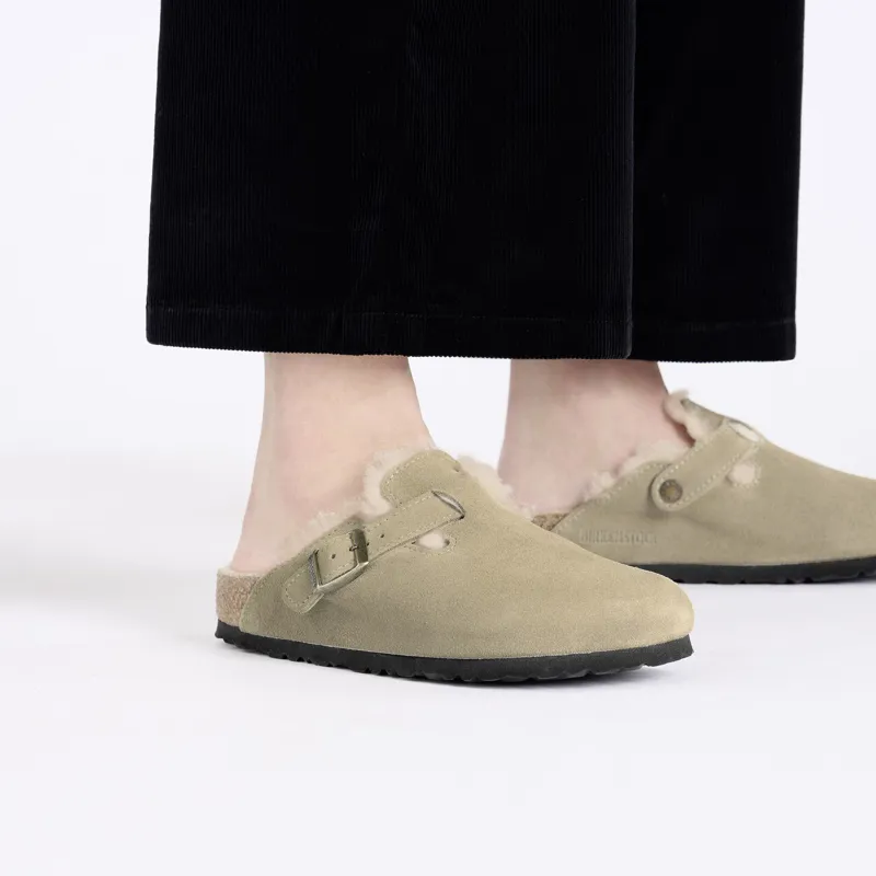 Birkenstock Boston Shearling Suede Leather Regular Fit in Taupe-6