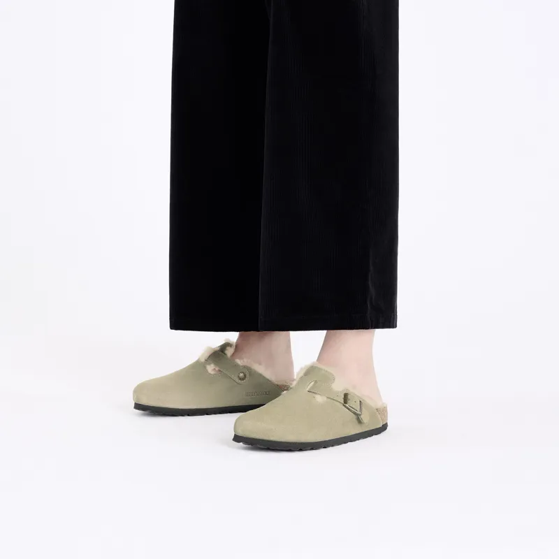 Birkenstock Boston Shearling Suede Leather Regular Fit in Taupe-7