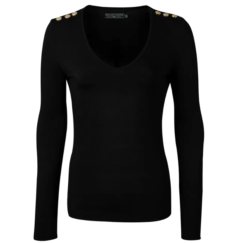 Holland Cooper Long Sleeve V-Neck Tee Black