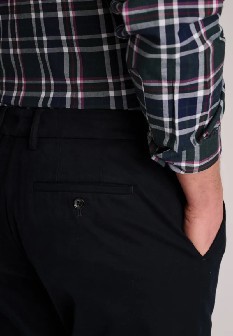Brook Taverner Regular Fit Bolt Italian Fine Twill Stretch Cotton Chinos Navy-2