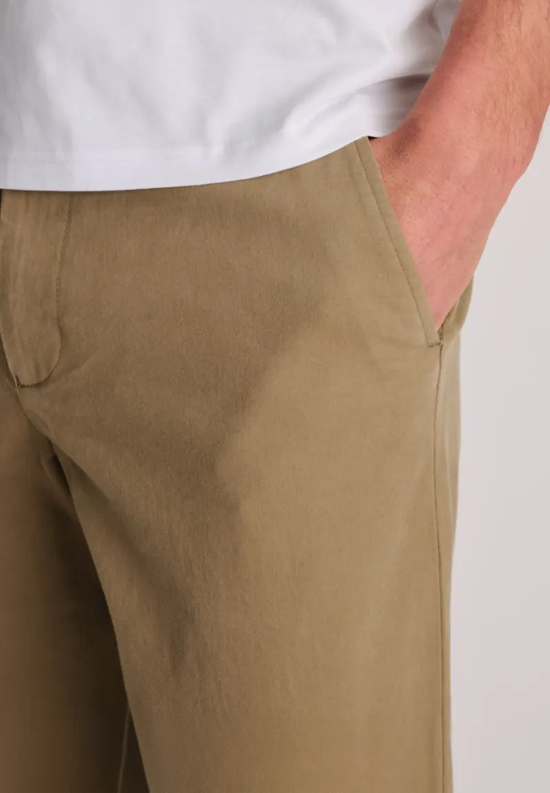 Brook Taverner Regular Fit Bolt Italian Fine Twill Stretch Cotton Chinos Sand-3