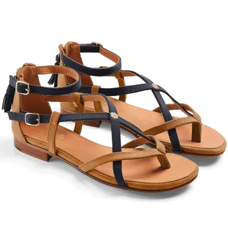 Fairfax and Favor Brancaster Sandal Tan Navy Suede